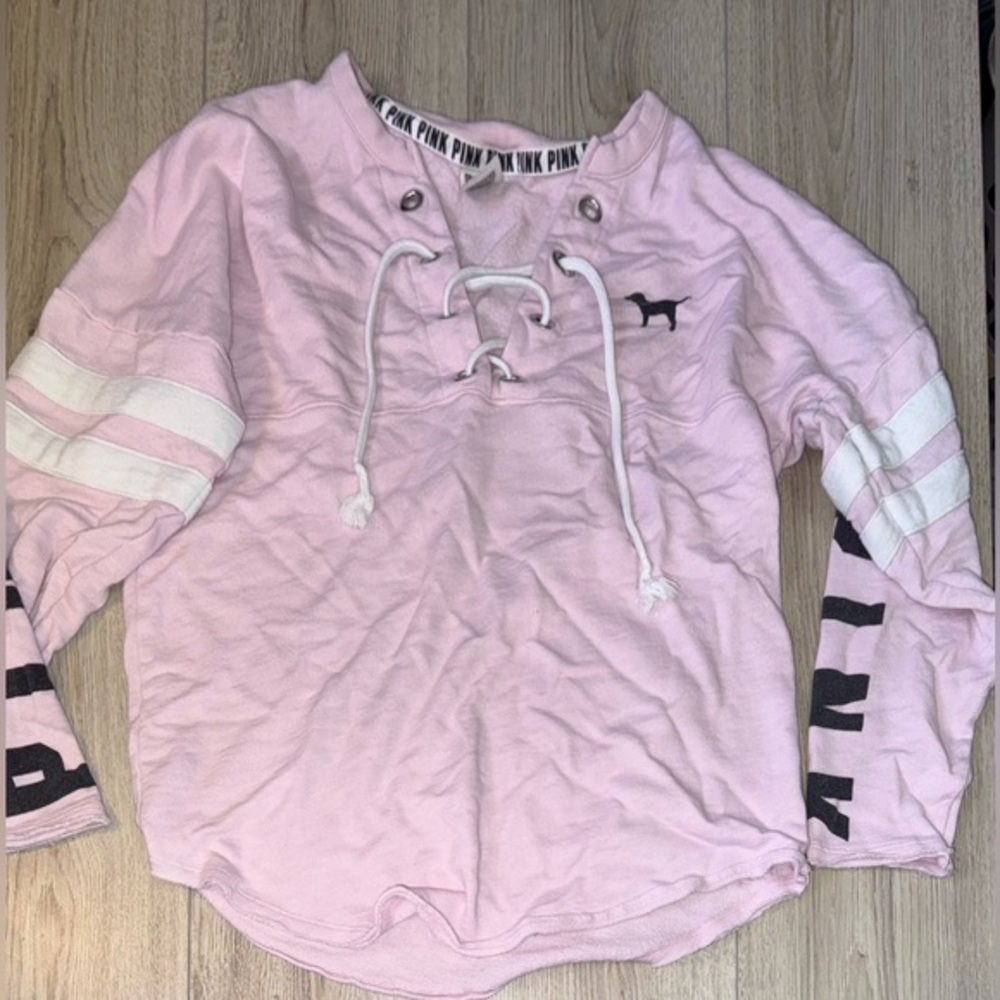 Victoria's Secret pink white black Crewneck Crewneck sweater sweatshirt